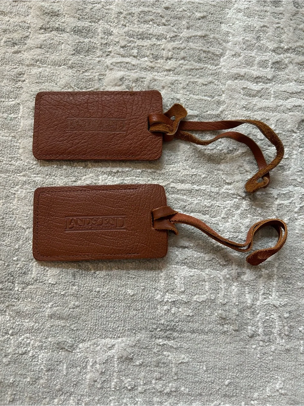 Vintage Lands’ End brown leather luggage tags 2 piece set